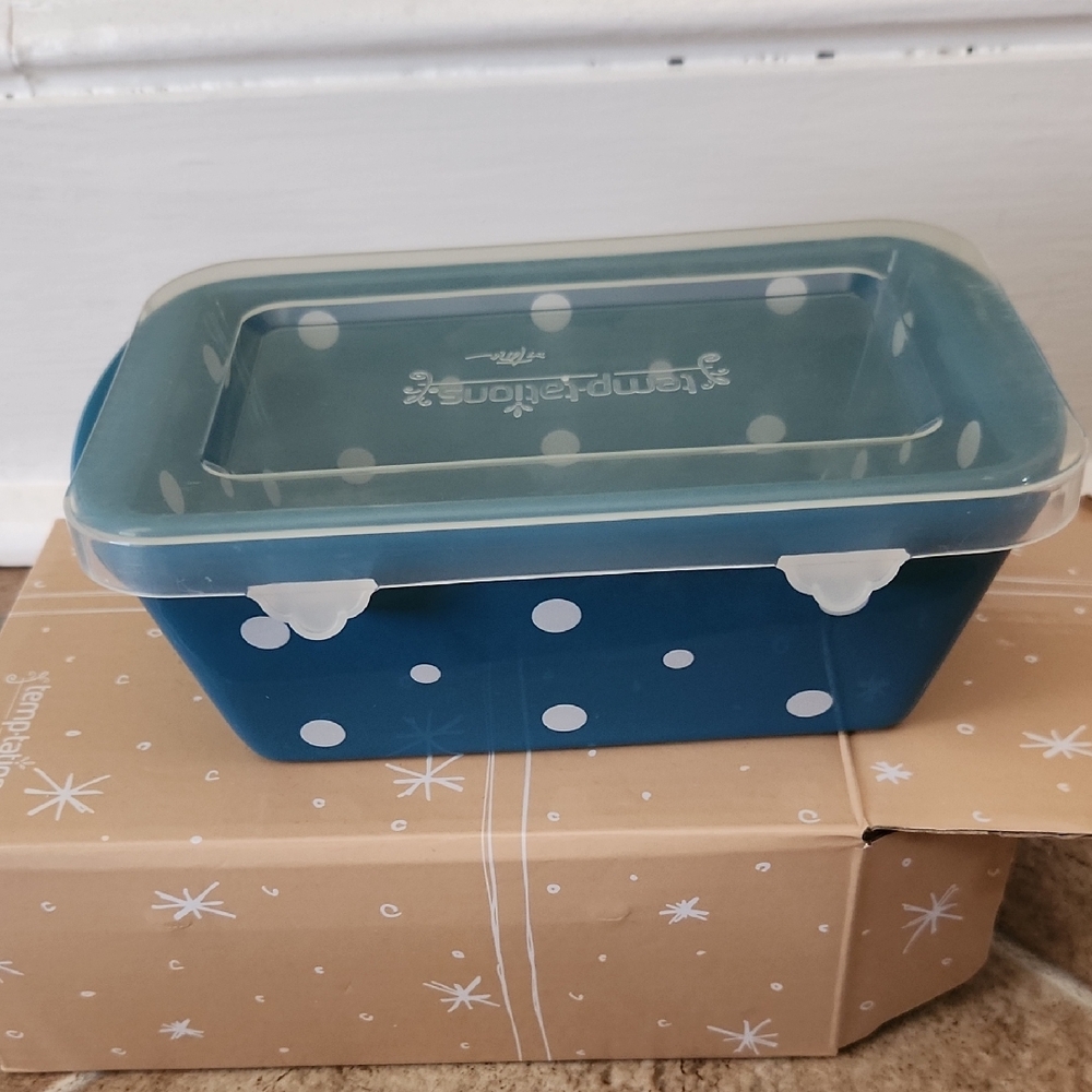 Temptations Blue and White Polka Dot Covered Food Storage Dish